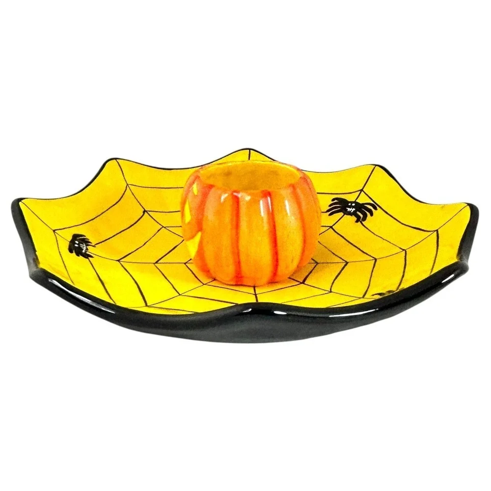 Dennis East Halloween Jack-o-Lantern Spiderweb Candy Dish‎ Chip & Dip Bowl 2005